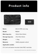 Load image into Gallery viewer, Rhinowalk Bike Carrying Bag for 26 to 27.5 inch MTB Mountain Bike/700C Road Bike Transport Luggage Travel Case
